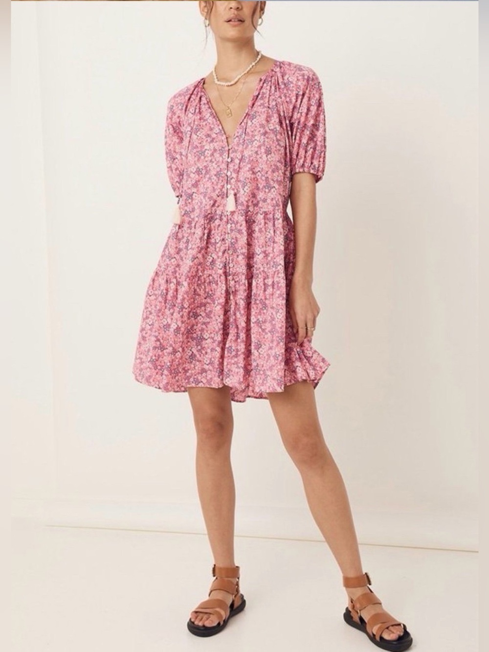 Spell & The Gypsy Poppy Smock Mini Dress Candy Floral Organic Cotton XS